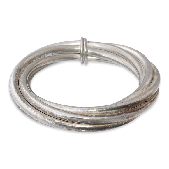 Vintage Twisted Cable Bangle Bracelet Silver Tone Tube Twist Extra Thick / Wide - Picture 2 of 6